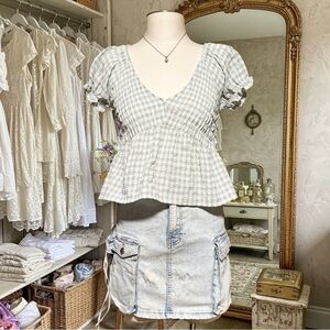 Pacsun Green Babydoll Top Puff Sleeves